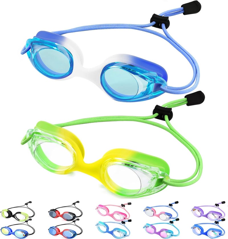 Vvinca Kids Swim Goggles with Bungee Strap No Leaking Anti Fog Toddler Goggles with Quick Adjust Ages 3-14 - Image 1